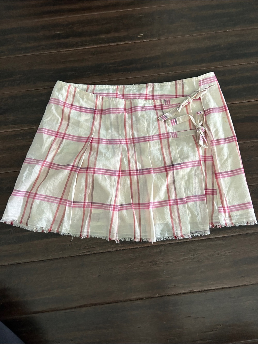 American Eagle Outfitters Cream and Pink Plaid Mini Skirt